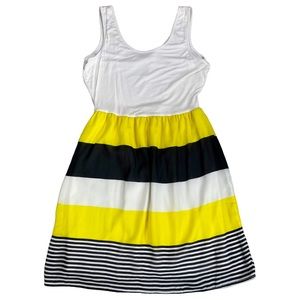 Charming Charlie size Medium black, yellow, & white striped sleeveless dress EUC
